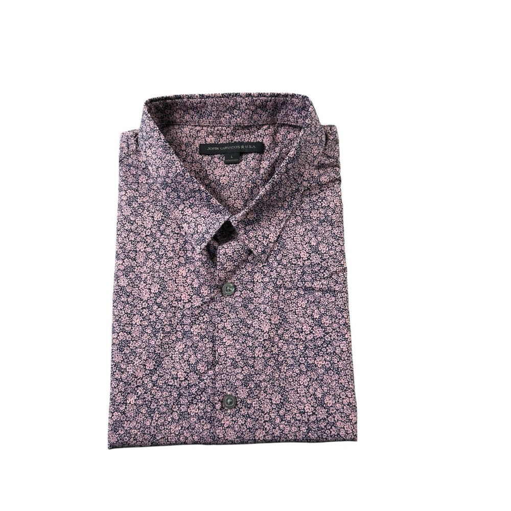 John Varvatos USA Blue Pink Floral Cotton SS Button Front Shirt Large W508W2B